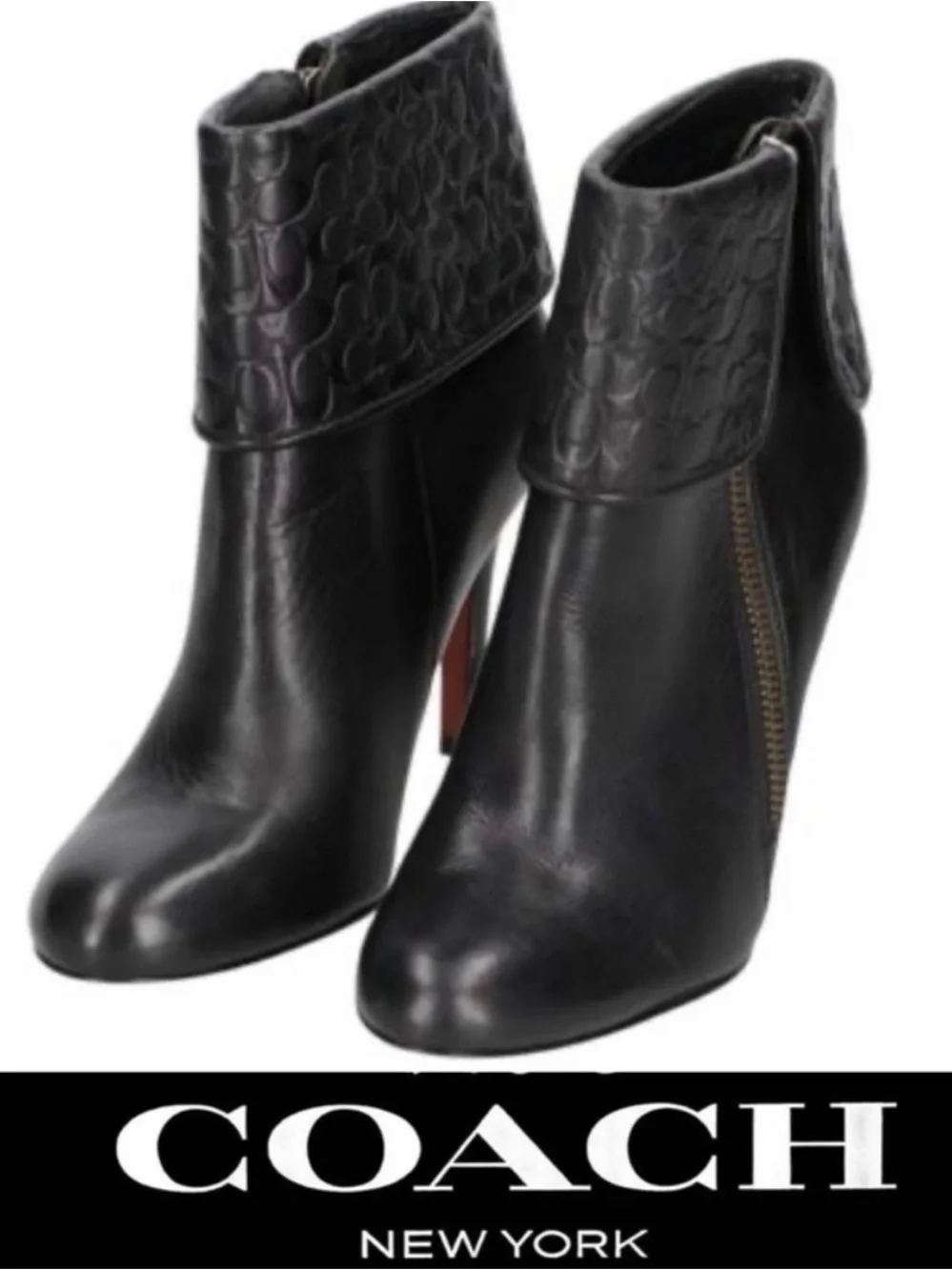 COACH Mackenna Black Leather Ankle Booties with Signature Cuff